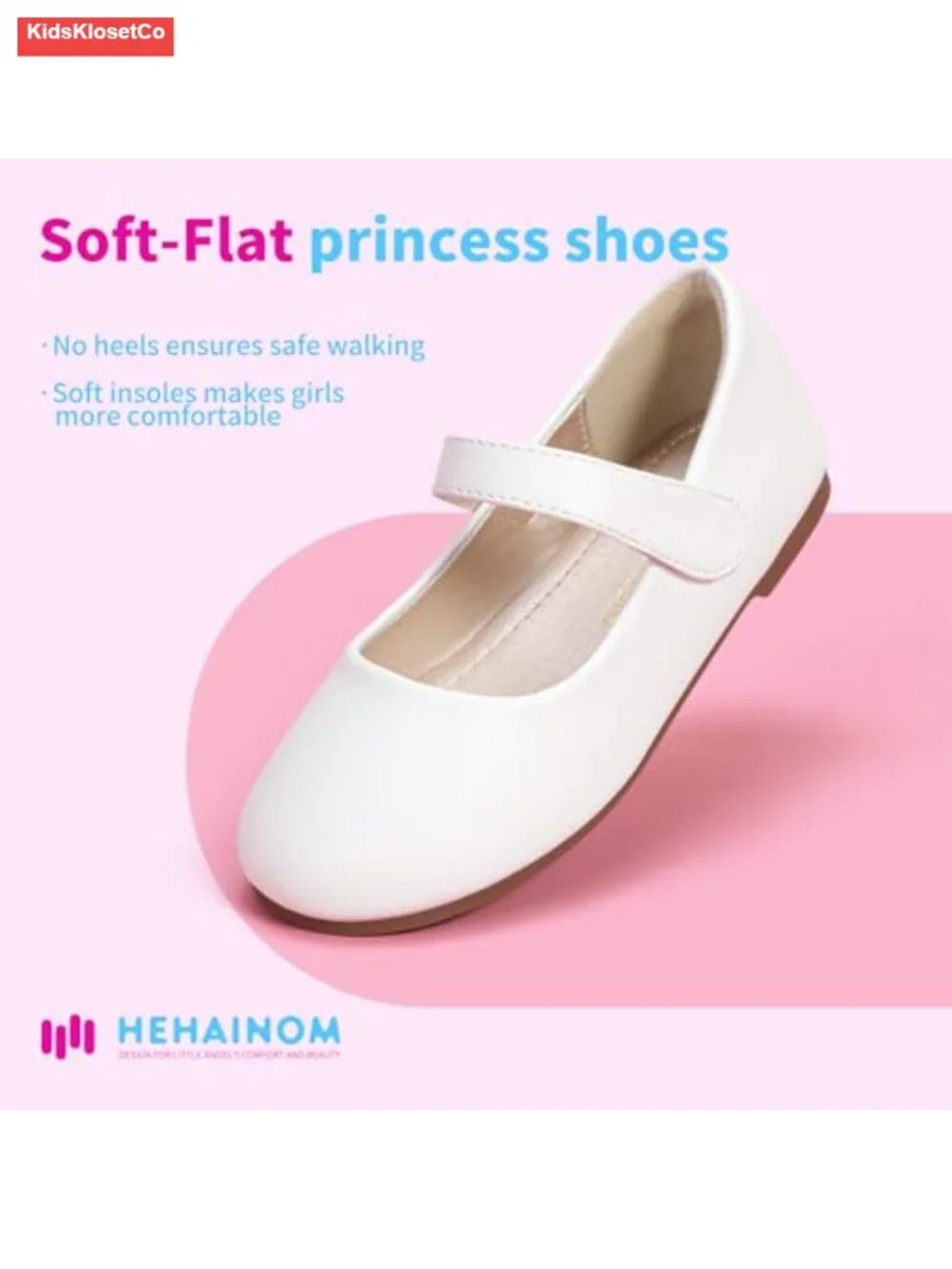 Toddler Mary Jane Ballet Flats - Non-Slip, Hook & Loop, Round Toe School Party
